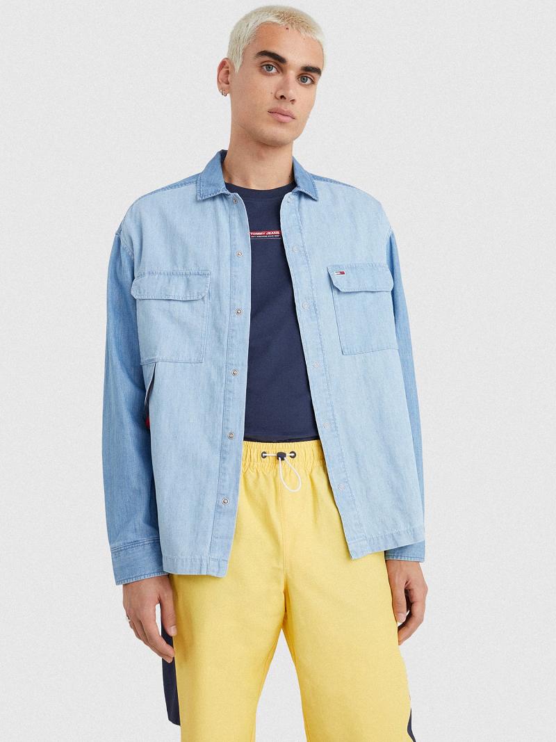 Férfi Tommy Hilfiger Two-tone denim overshirt Ingek Kék | HU 1069PJJ